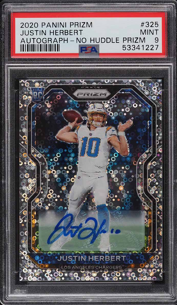 2020 Panini Prizm No Huddle Prizms Justin Herbert ROOKIE AUTO #325 PSA 9 MINT