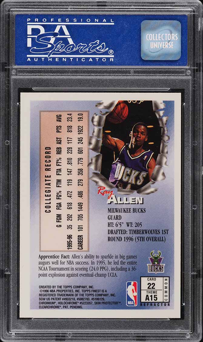 1996 Finest Refractor Ray Allen ROOKIE #22 PSA 9 MINT
