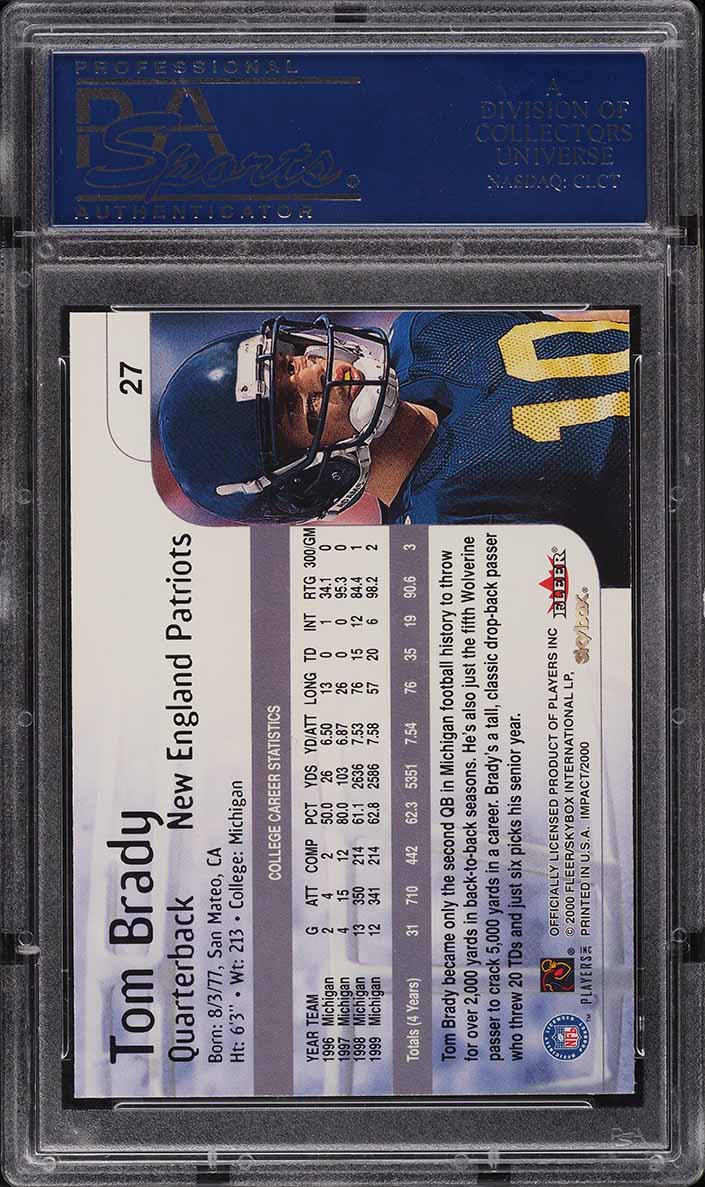 2000 Skybox Impact Tom Brady ROOKIE #27 PSA 10 GEM MINT