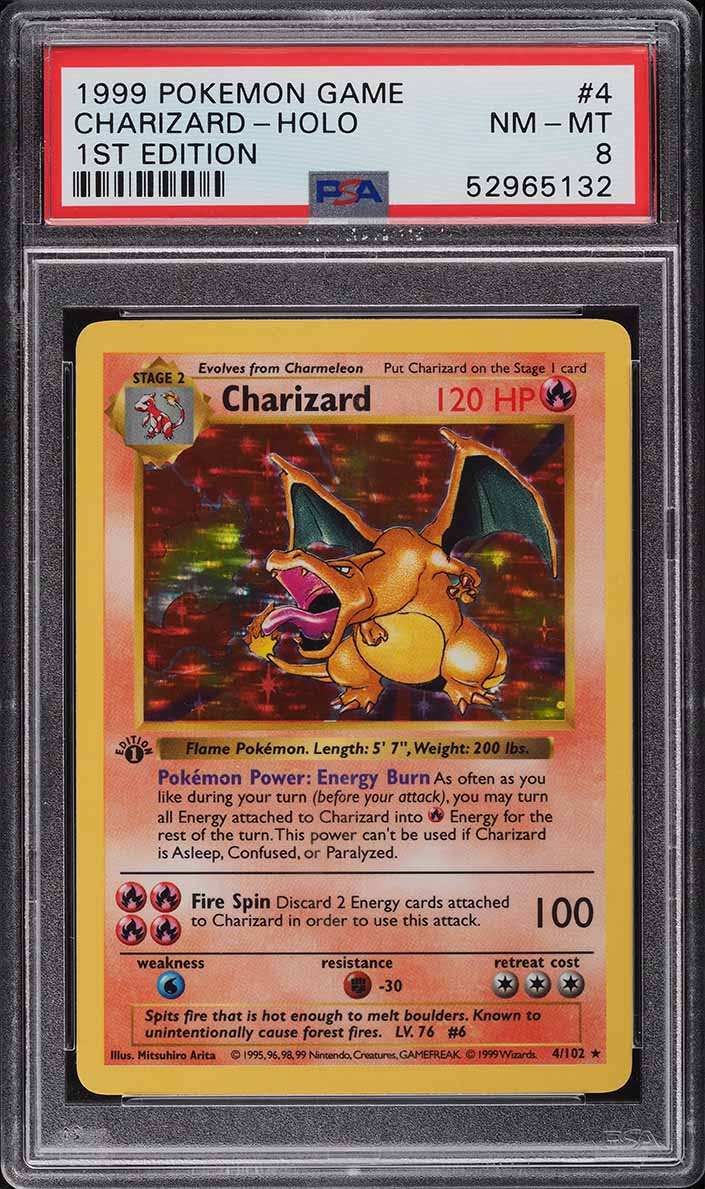 1999 Pokemon Base Set Shadowless 1st Edition Holo Charizard #4 PSA 8 NM-MT