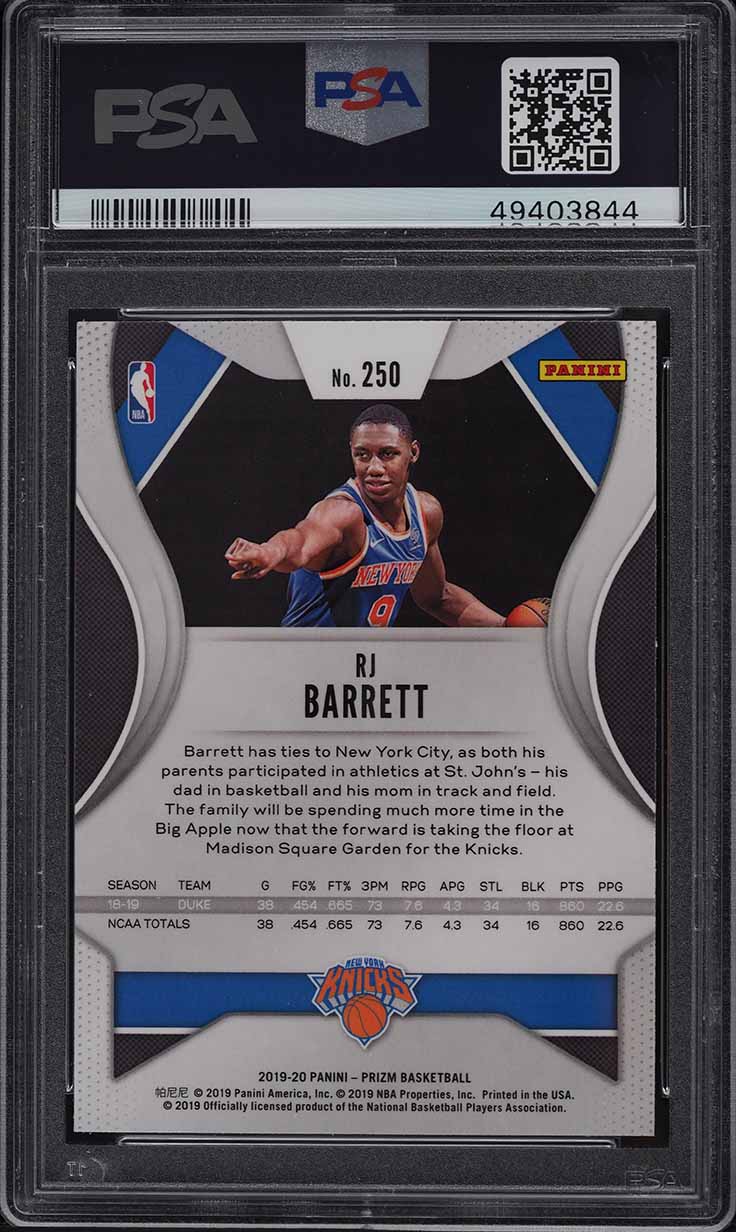 2019 Panini Prizm RJ Barrett ROOKIE #250 PSA 10 GEM MINT