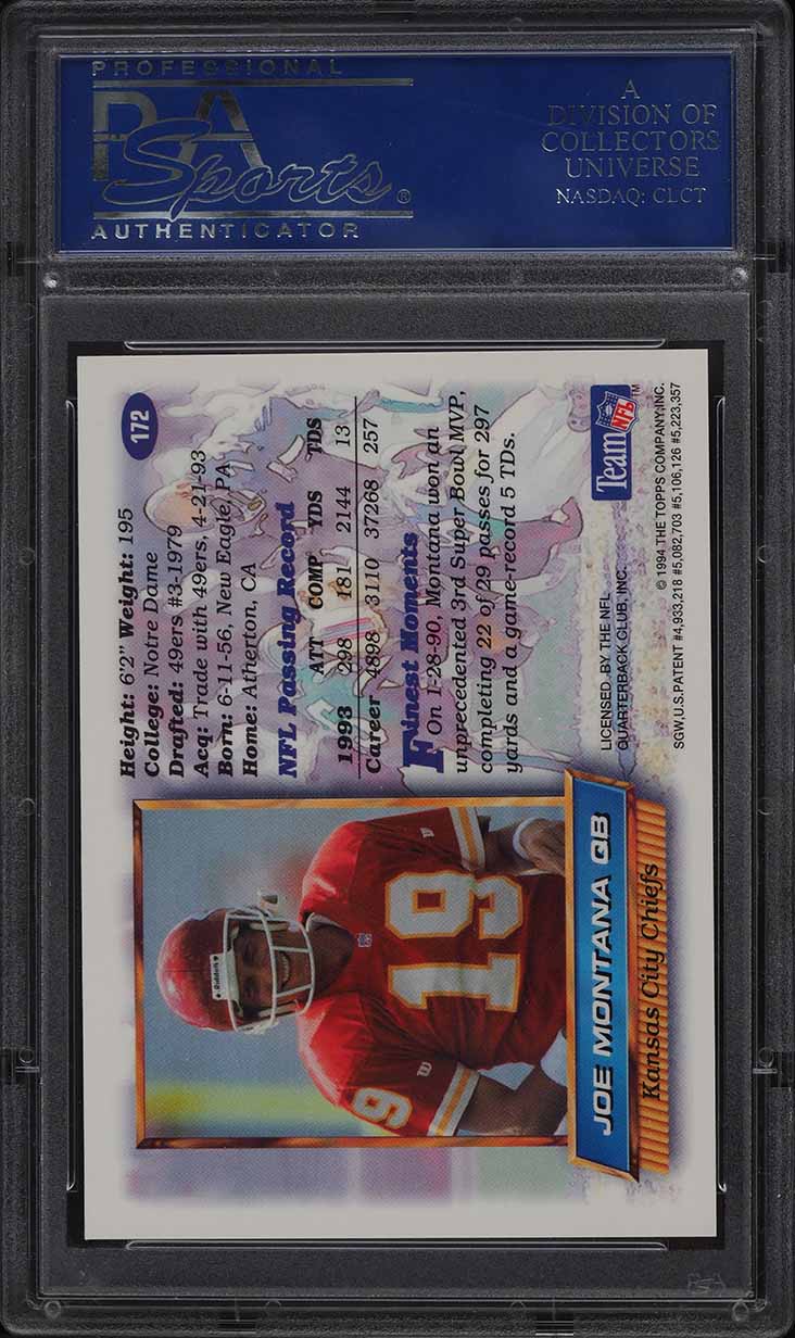 1994 Finest Refractor Joe Montana #172 PSA 9 MINT