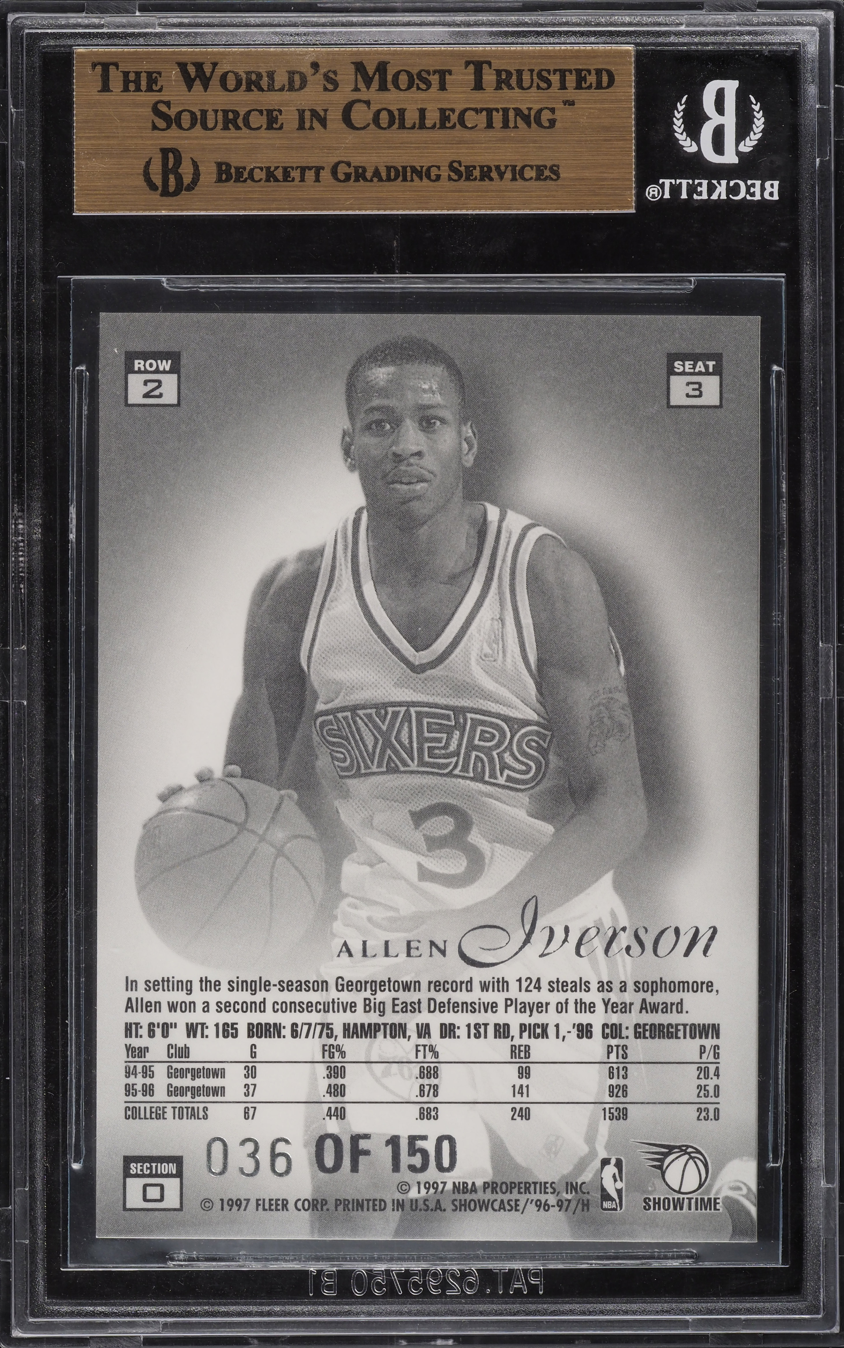 1996 Flair Showcase Legacy Collection Row 2 Allen Iverson ROOKIE
