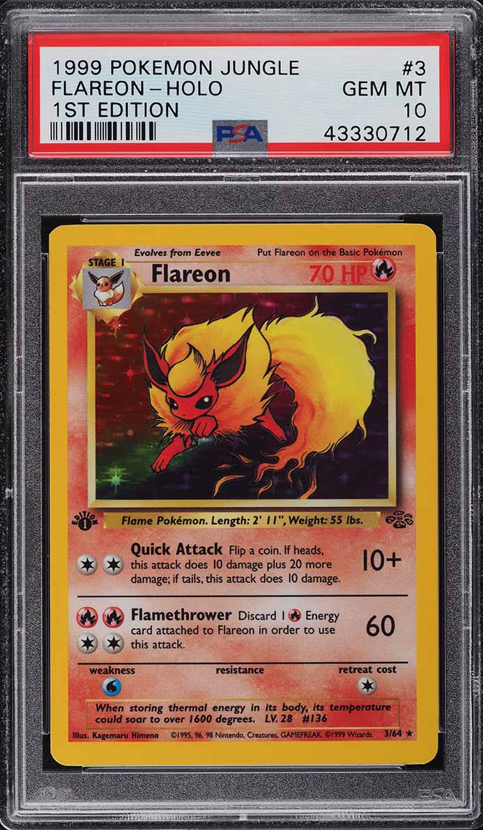 1999 Pokemon Jungle 1st Edition Holo Flareon #3 PSA 10 GEM MINT on Fanatics Collect 1999 Pokemon Jungle 1st Edition Holo Flareon #3 PSA 10 GEM MINT on Fanatics Collect