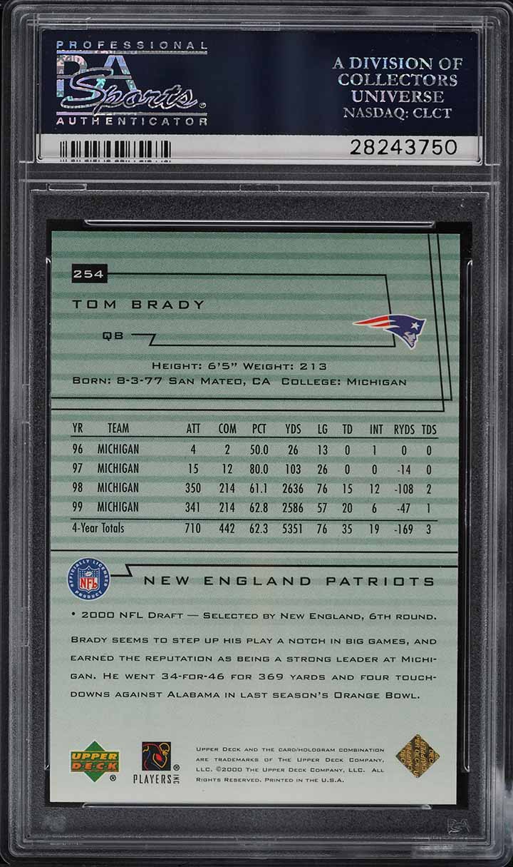 2000 Upper Deck Encore Tom Brady ROOKIE RC #254 PSA 10 GEM MINT
