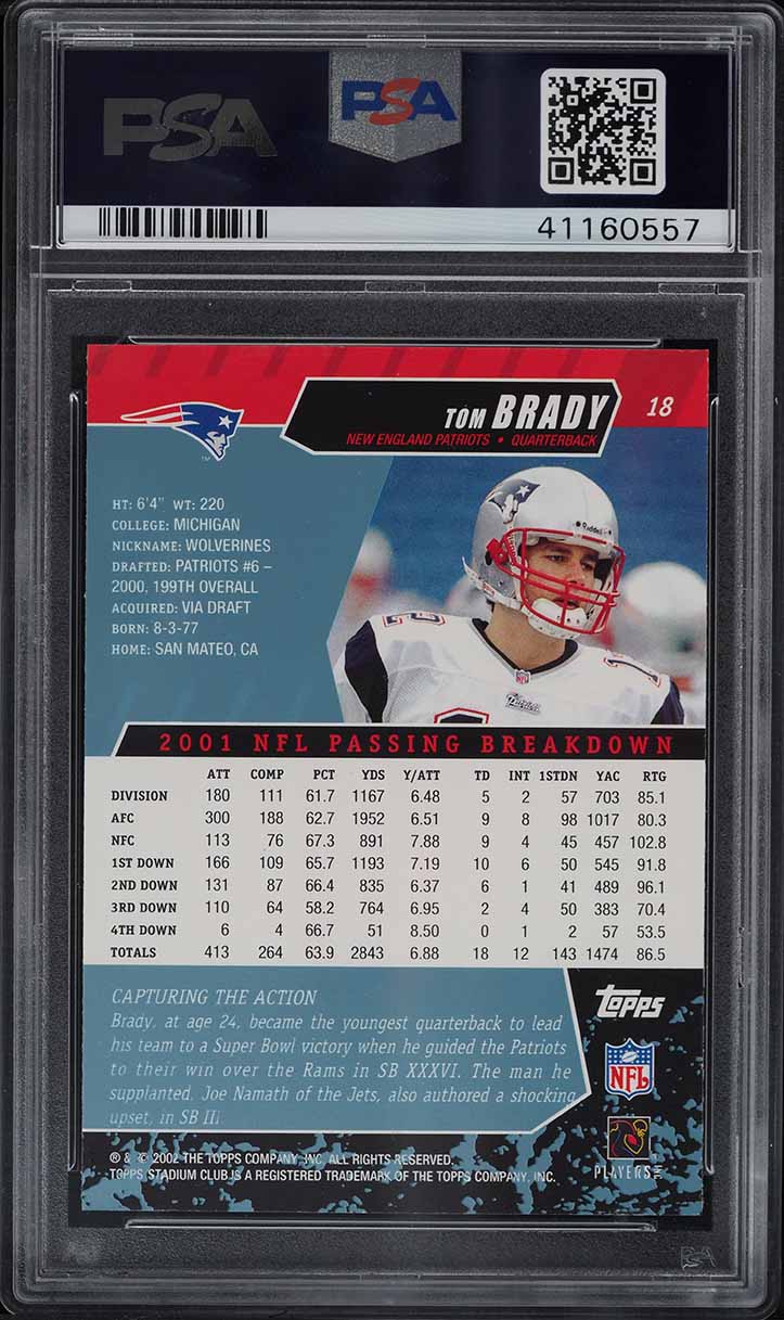2002 Stadium Club Football Tom Brady #18 PSA 10 GEM MINT