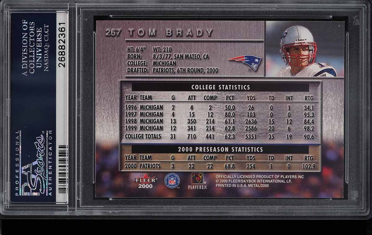 2000 Metal Football Tom Brady ROOKIE RC #267 PSA 10 GEM MINT
