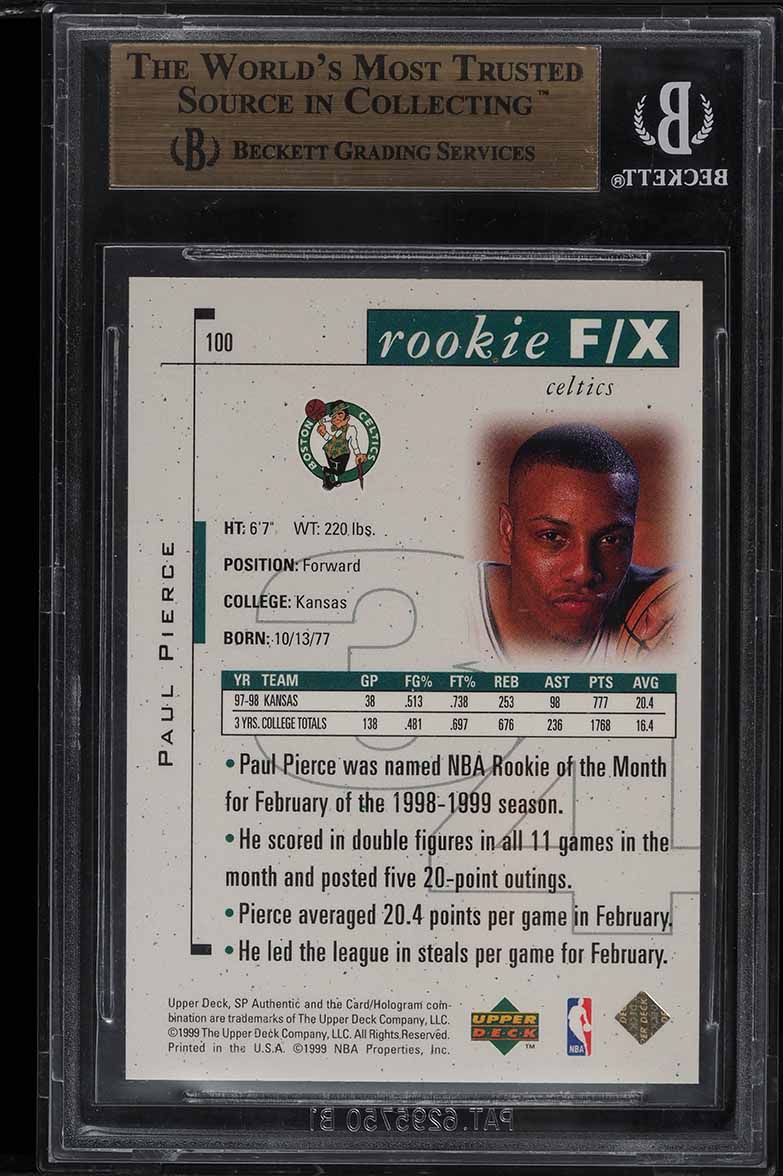 1998 SP Authentic Paul Pierce ROOKIE /3500 #100 BGS 9.5 GEM MINT