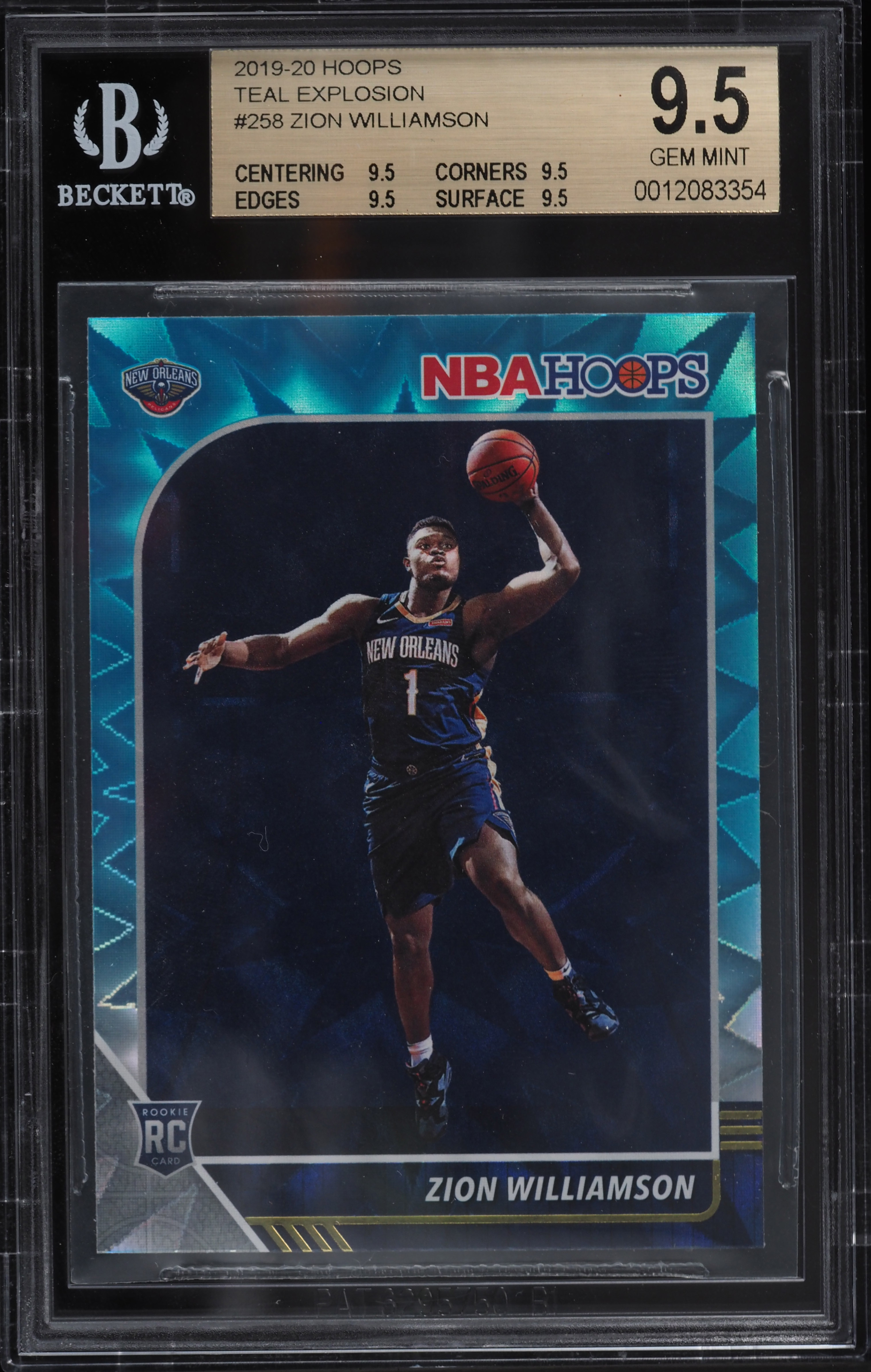 2019 Hoops Teal Explosion Zion Williamson ROOKIE RC #258 BGS 9.5