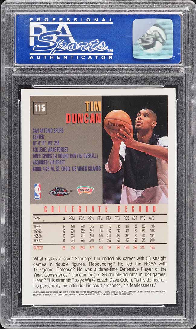1997 Topps Chrome Tim Duncan ROOKIE #115 PSA 10 GEM MINT