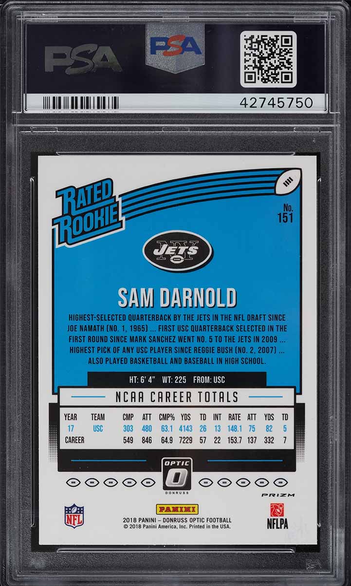2018 Donruss Optic Pink Sam Darnold ROOKIE #151 PSA 10 GEM MINT