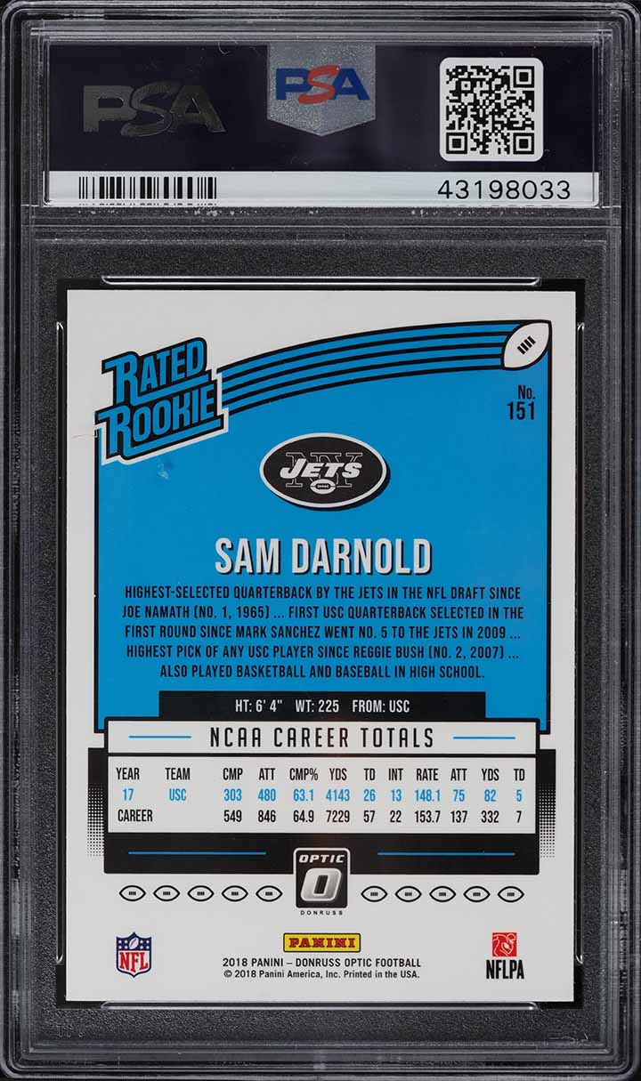 2018 Donruss Optic Sam Darnold ROOKIE #151 PSA 10 GEM MINT