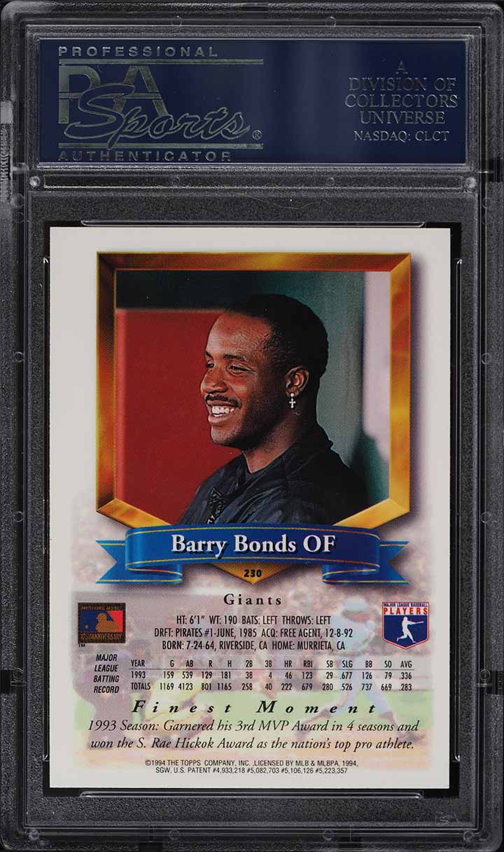 1994 Finest Refractor Barry Bonds #230 PSA 9 MINT