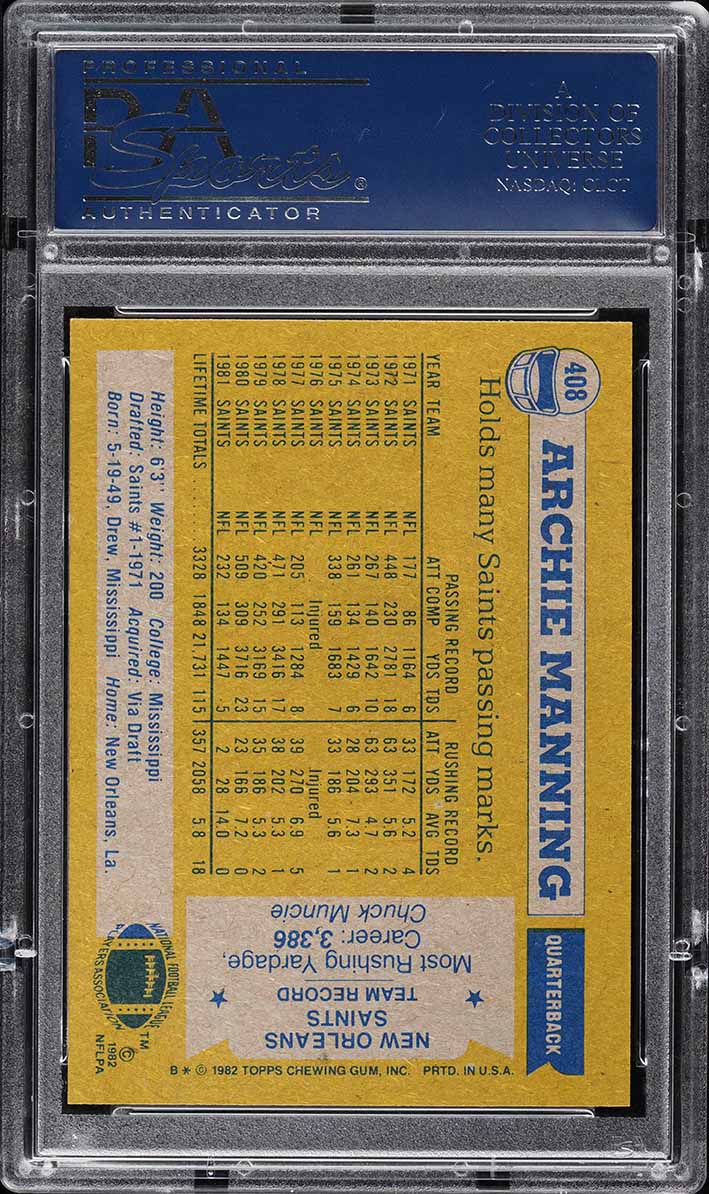 1982 Topps Football Archie Manning #408 PSA 10 GEM MINT