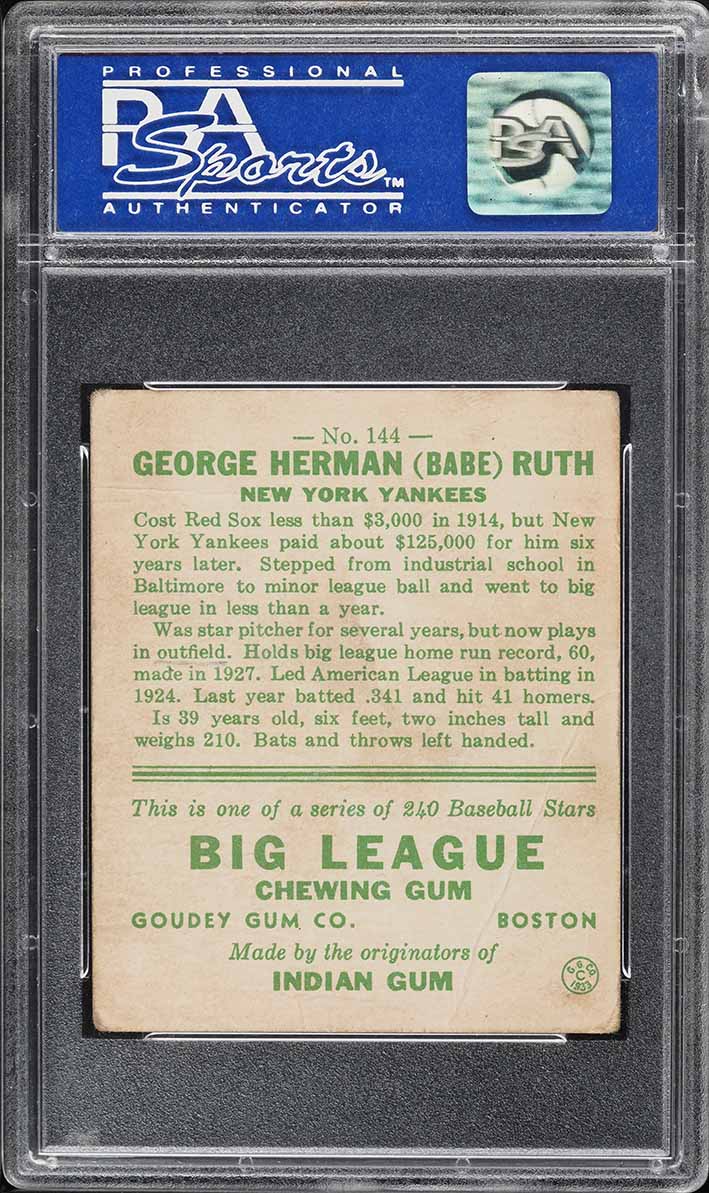 1933 Goudey Babe Ruth #144 PSA 2 GD