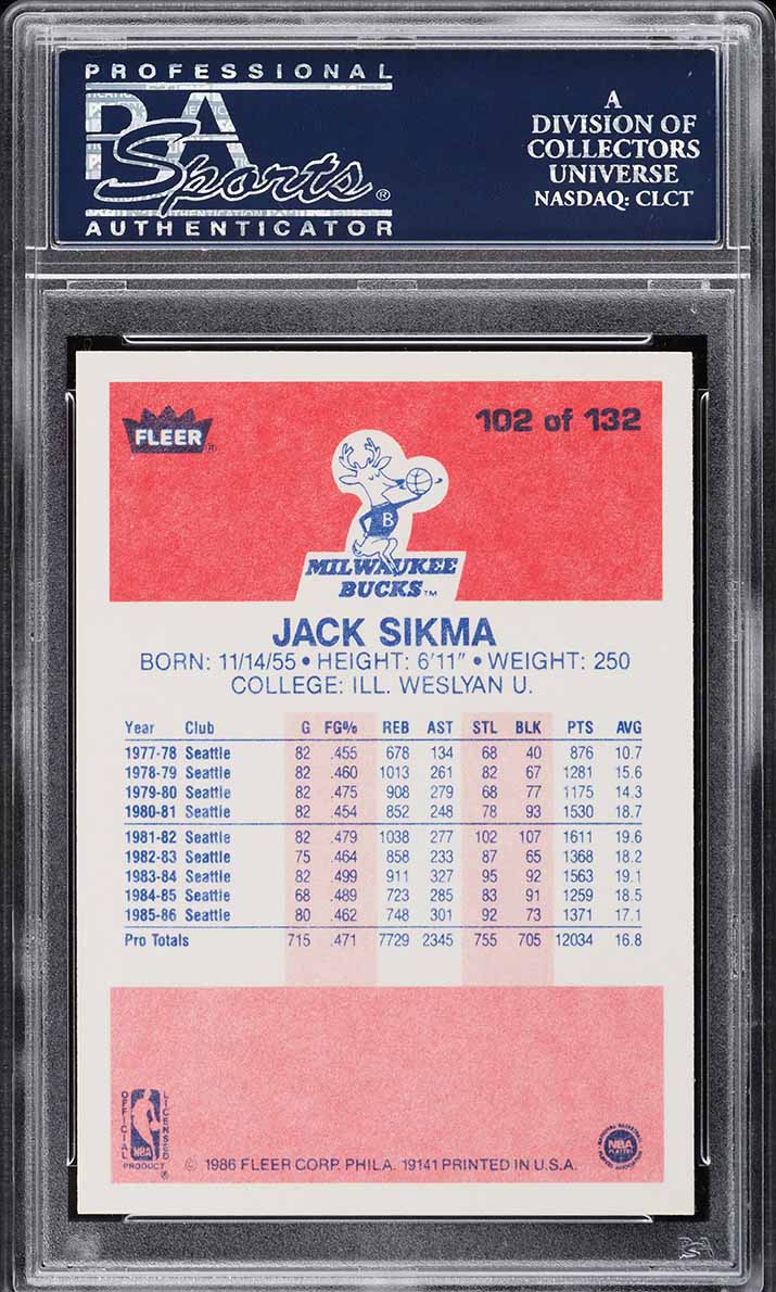 1986 Fleer Basketball Jack Sikma #102 PSA 10 GEM MINT