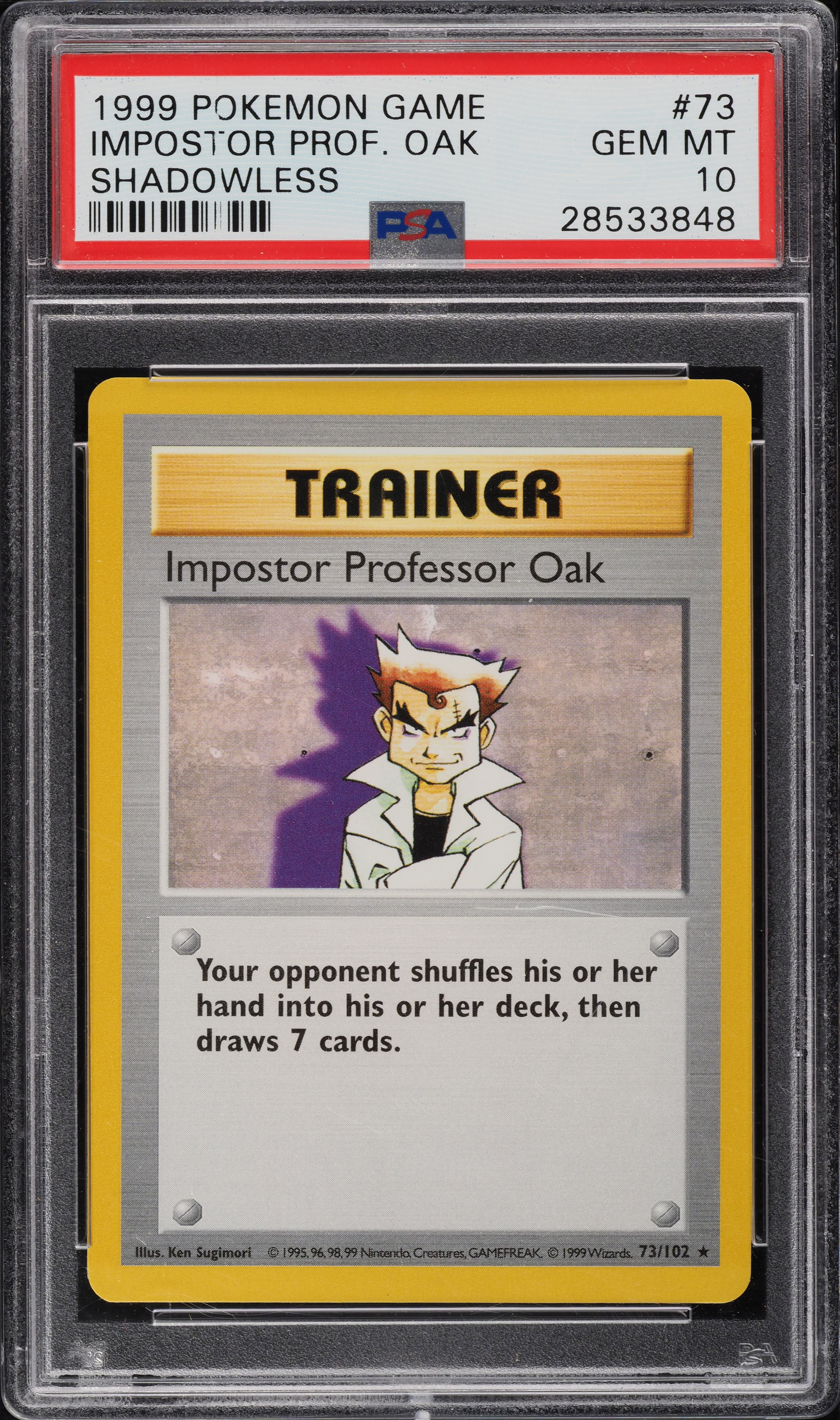 1999 Pokemon Base Set Shadowless Impostor Professor Oak #73 PSA 10