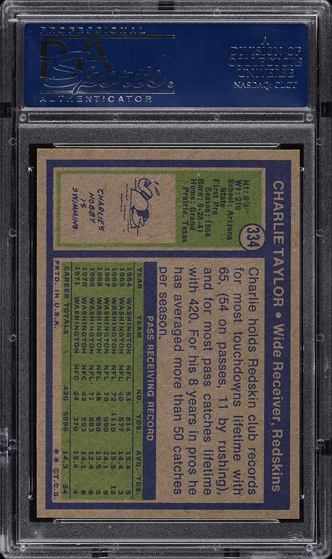 1972 Topps Football Charlie Taylor #334 PSA 10 GEM MINT