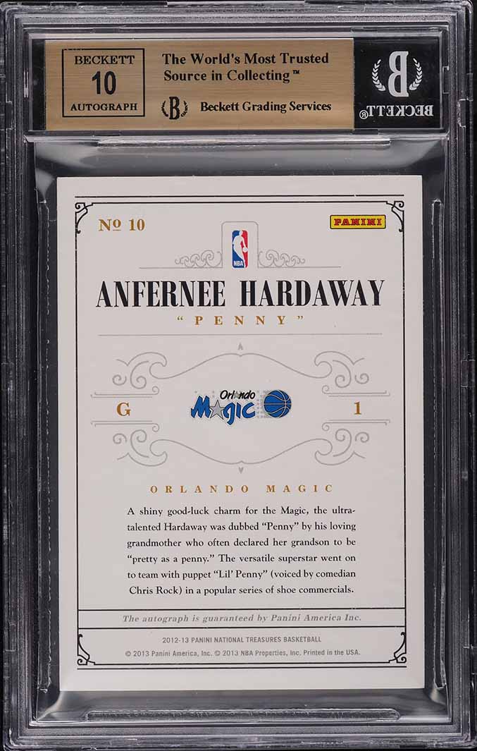 2012 National Treasures Notable Nicknames Anfernee Hardaway AUTO /49 #10 BGS 9.5