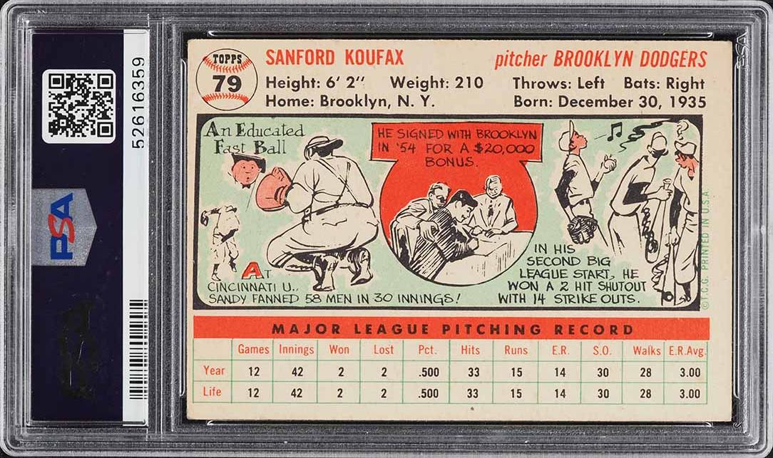 1956 Topps Sandy Koufax WHITE BACK #79 PSA 4 VGEX