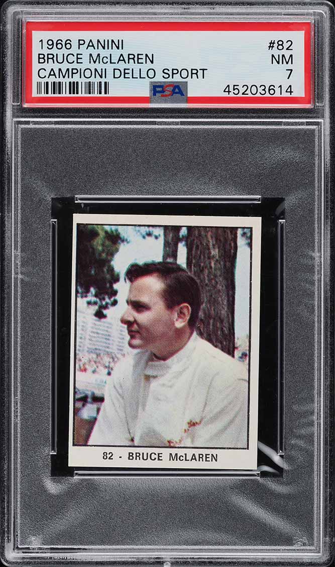 1966 Panini Campioni Dello Sport Bruce McLaren ROOKIE #82 PSA 7 NRMT