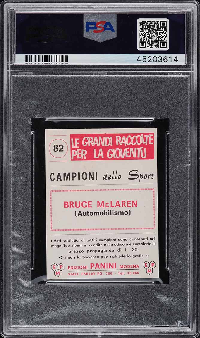1966 Panini Campioni Dello Sport Bruce McLaren ROOKIE #82 PSA 7 NRMT