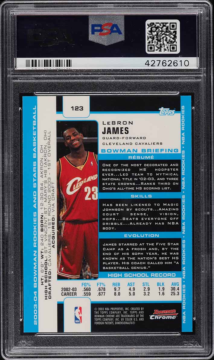 2003 Bowman Chrome LeBron James ROOKIE RC #123 PSA 10 GEM MINT