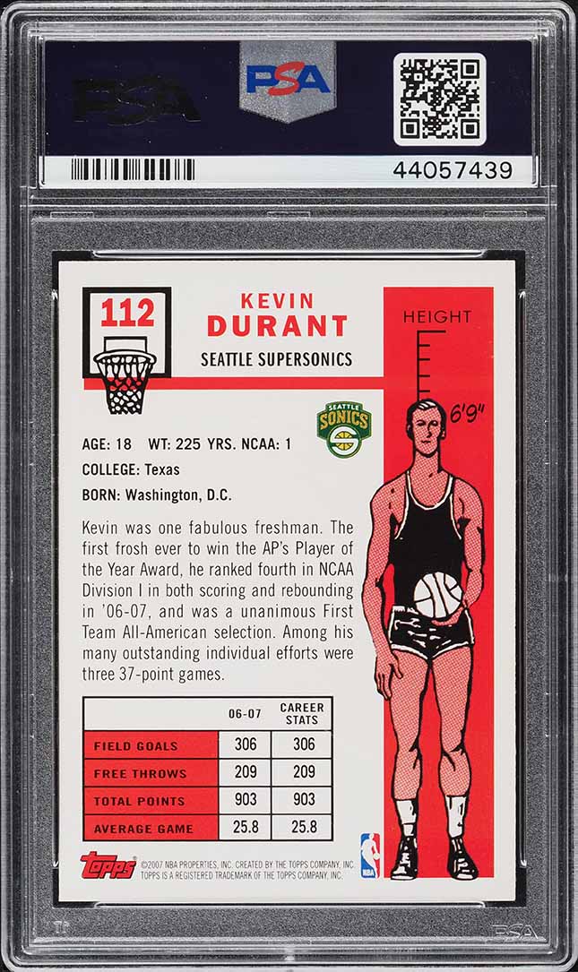 2007 Topps '57 Variation Kevin Durant ROOKIE RC #112 PSA 10 GEM MINT