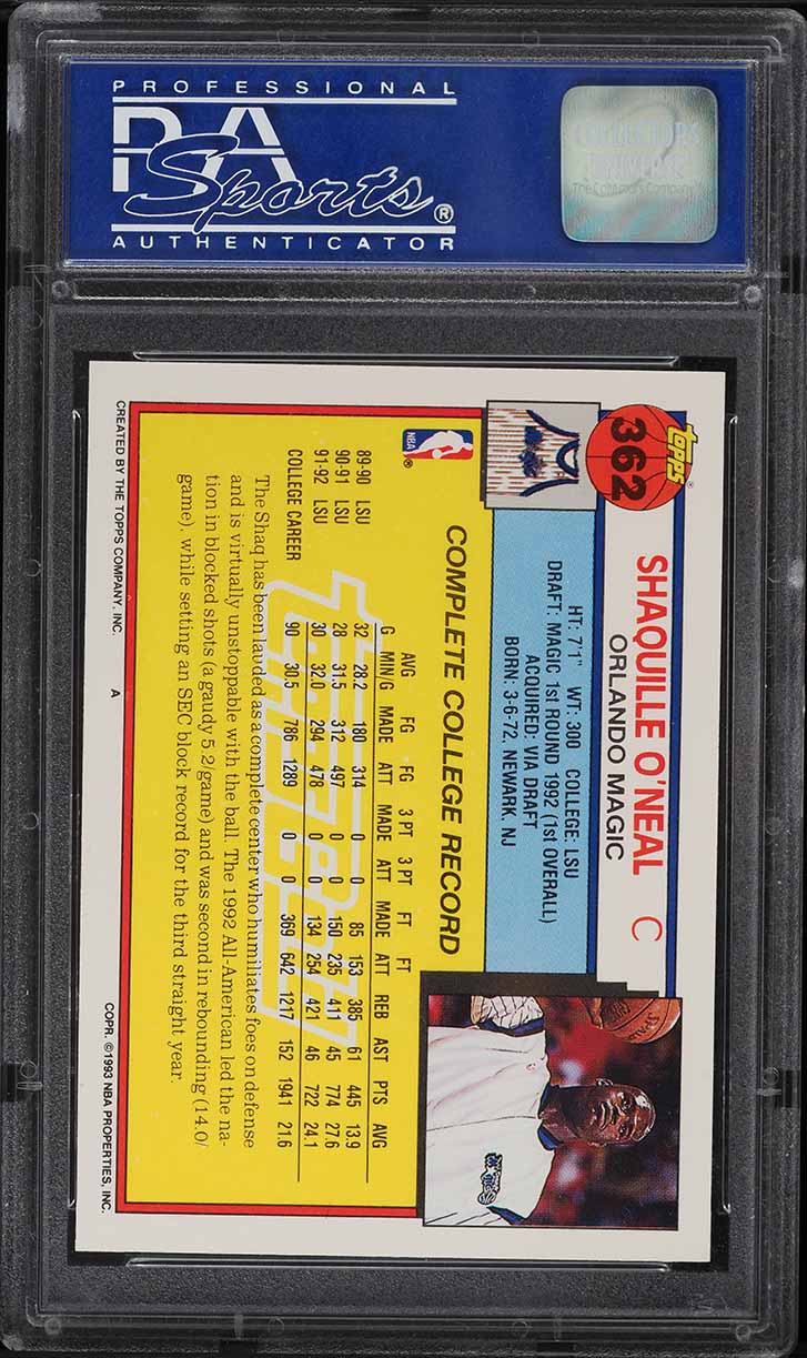 1992 Topps Gold Shaquille O'Neal ROOKIE #362 PSA 10 GEM MINT on