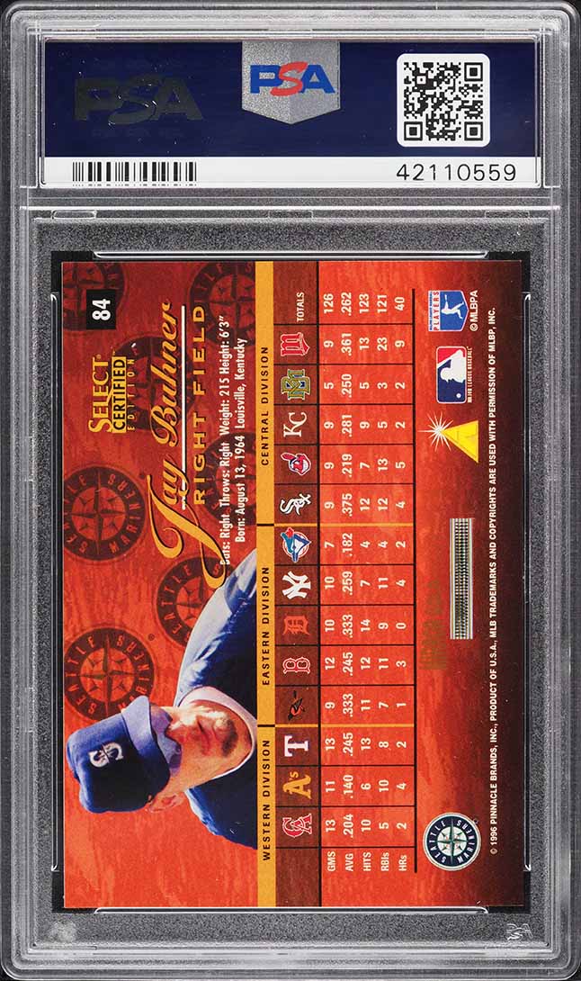 1996 Select Certified Mirror Gold Jay Buhner /30 #84 PSA 9 MINT on