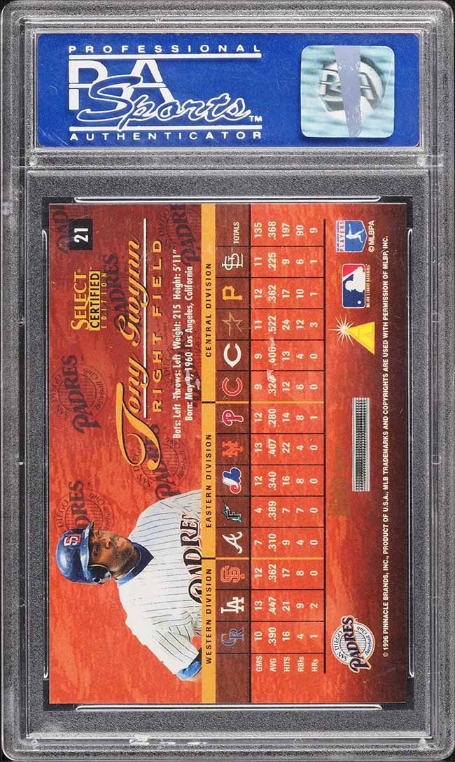 1996 Select Certified Mirror Gold Tony Gwynn /30 #21 PSA 9 MINT