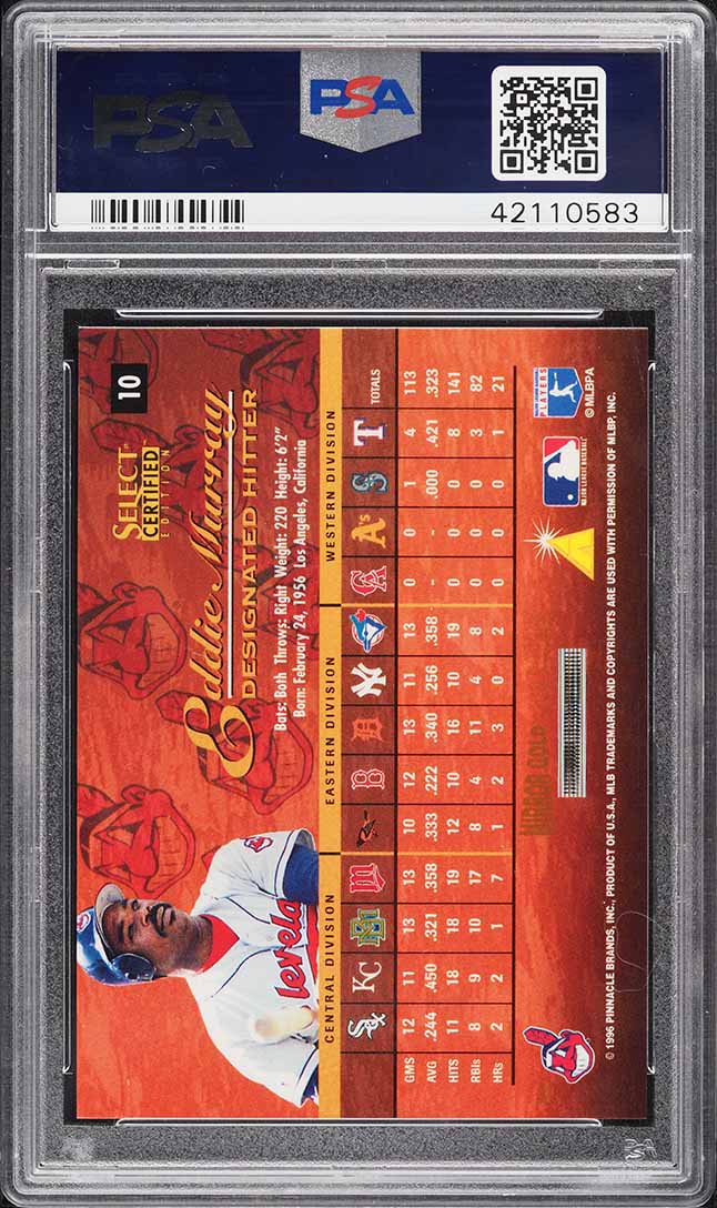 1996 Select Certified Mirror Gold Eddie Murray /30 #10 PSA 7 NRMT