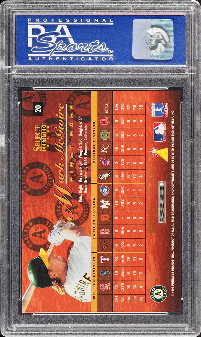 1996 Select Certified Mirror Gold Mark McGwire /30 #20 PSA 9 MINT