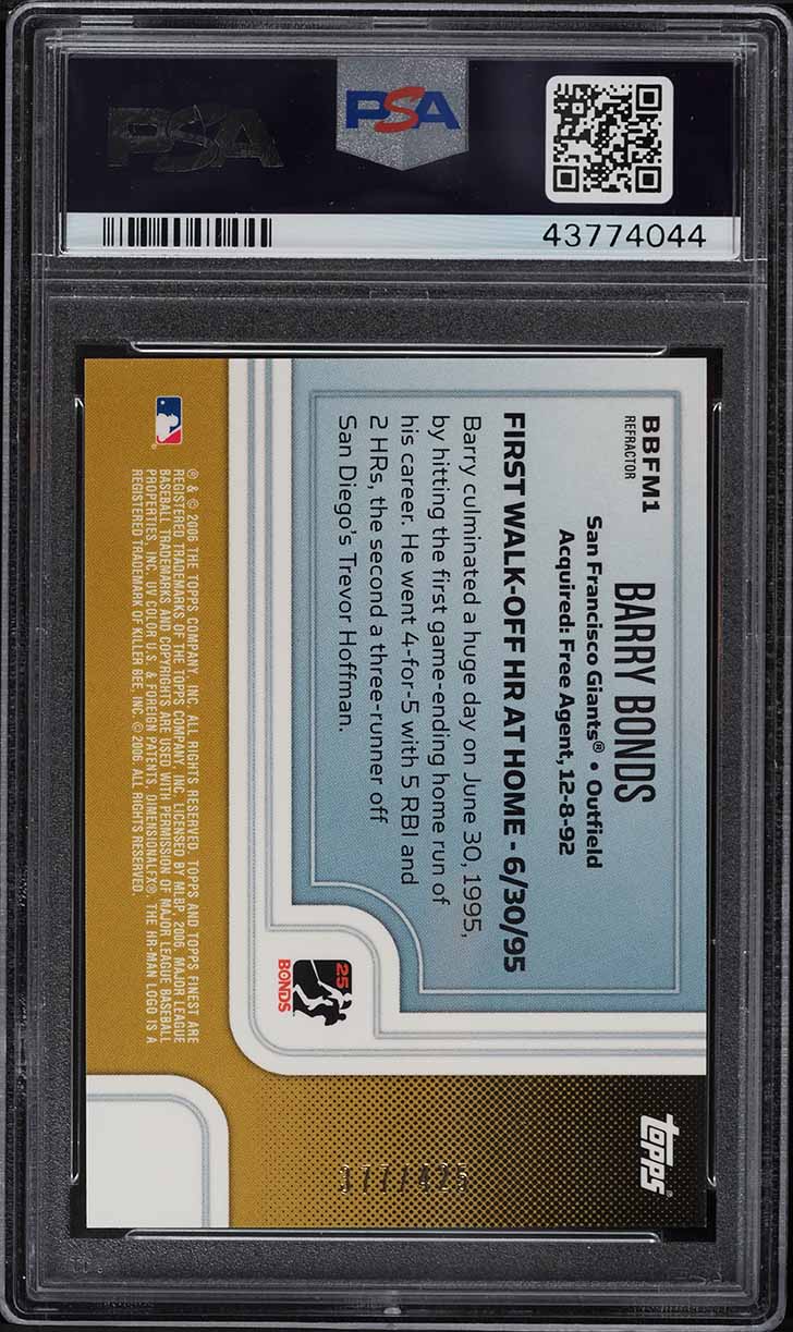 2006 Finest Bonds Finest Moments Refractor Barry Bonds #1 PSA 9 MINT