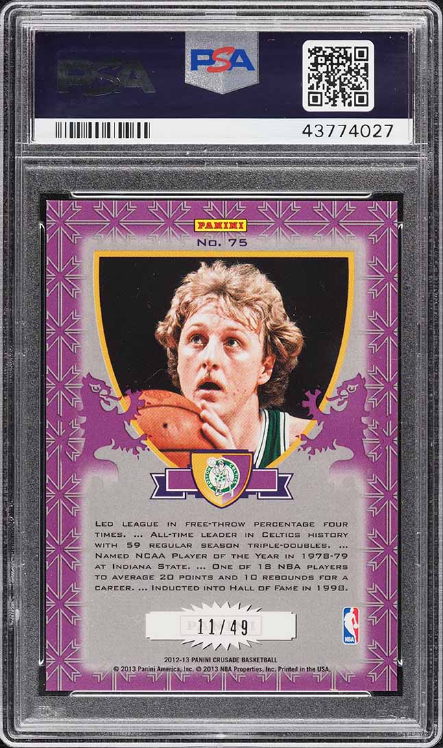 2012 Panini Crusade Purple & Gold Prizm Larry Bird /49 #75 PSA 10 GEM MINT