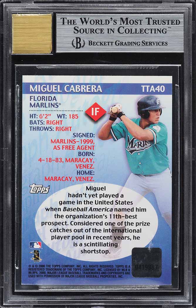 2000 Topps Traded Miguel Cabrera ROOKIE AUTO #TTA40 BGS 8.5 NM-MT+