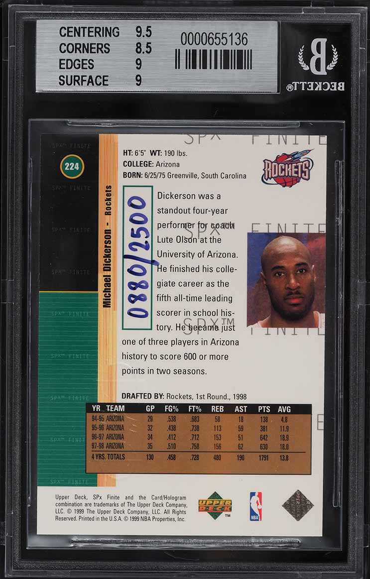 1998 SPx Finite Michael Dickerson ROOKIE /2500 #224 BGS 9 MINT