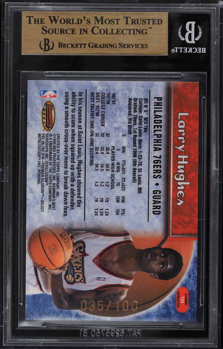 1998 Bowman's Best Atomic Refractor Larry Hughes ROOKIE /100 #108 BGS 9.5 GEM