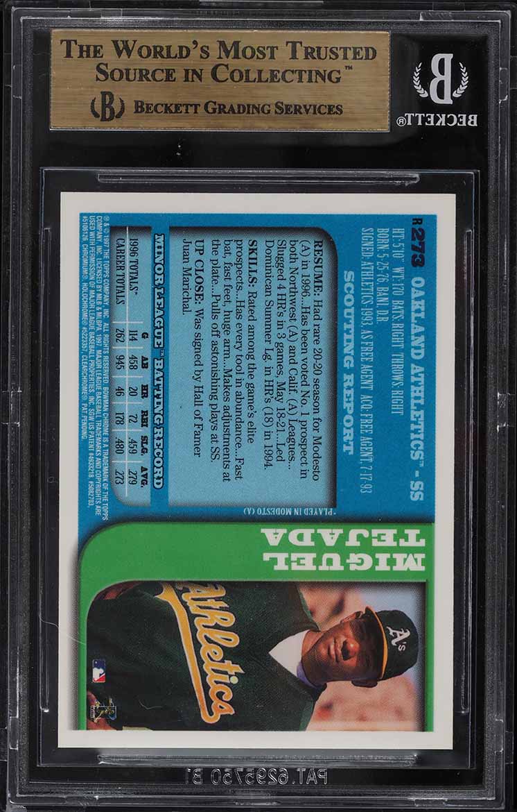 1997 Bowman Chrome Refractor Miguel Tejada ROOKIE #273 BGS 9.5 GEM MINT