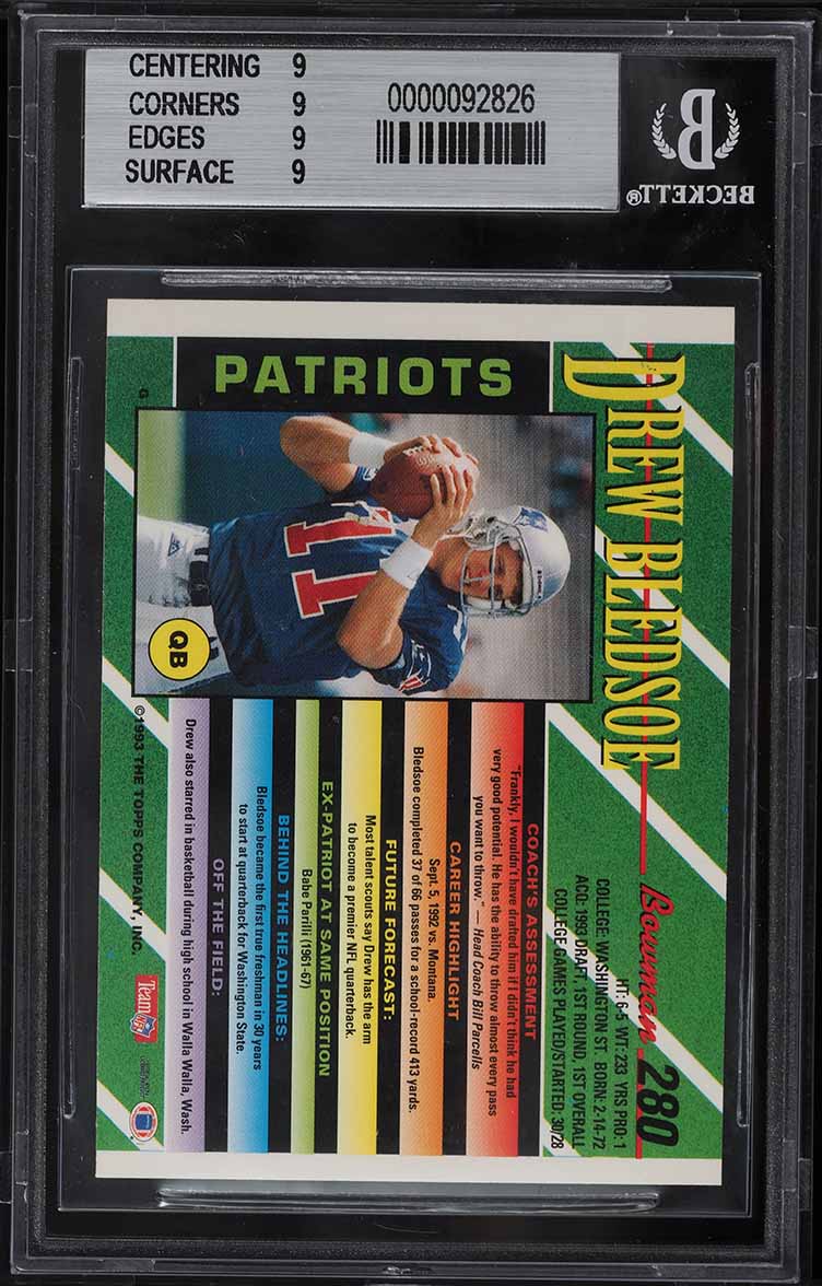 1993 Bowman Football Foil Drew Bledsoe ROOKIE #280 BGS 9 MINT
