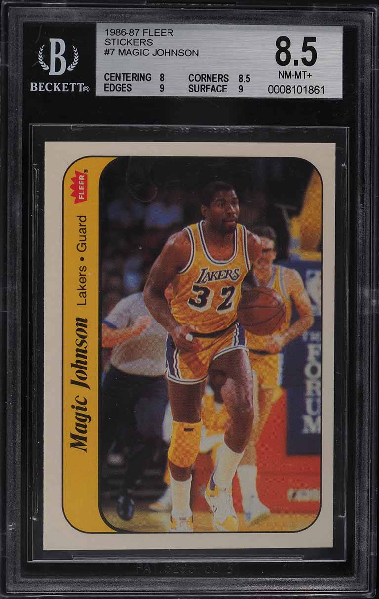 1986 Fleer Sticker Magic Johnson #7 BGS 8.5 NM-MT+