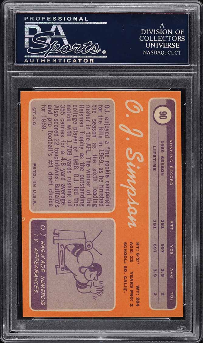 1970 Topps Football O.J. Simpson ROOKIE #90 PSA 9 MINT