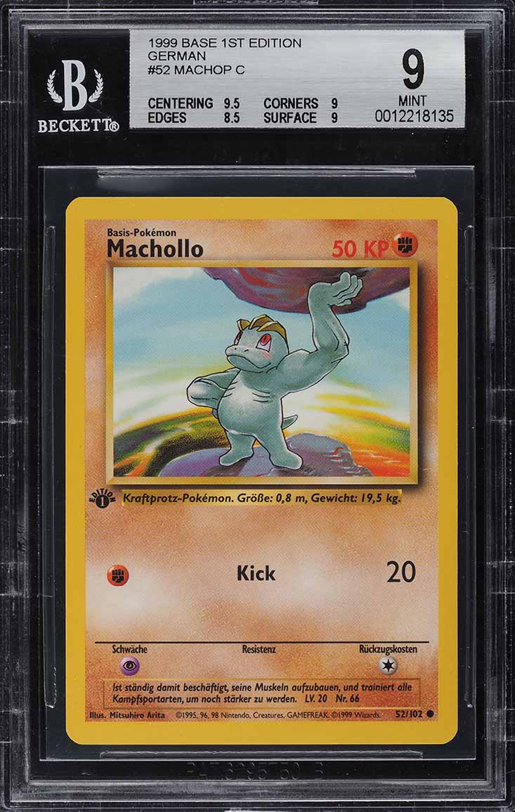 german pokemon cards 1999 Pokemon German Base Set 1st Edition Machop Machollo #52 BGS 9 MINT