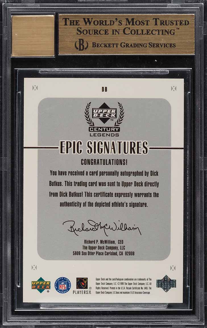 1999 Upper Deck Century Legends Epic Signatures Dick Butkus AUTO BGS 9.5 GEM