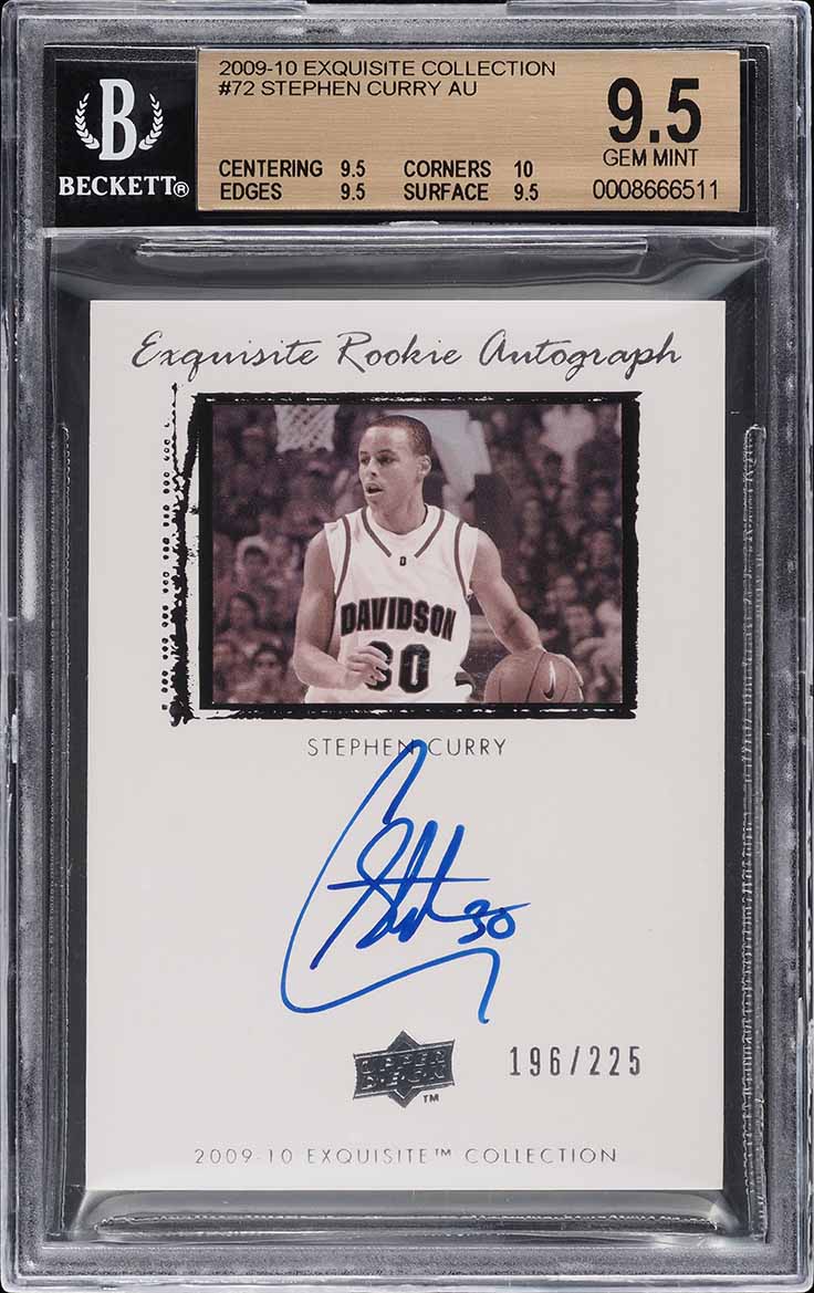 2009 Exquisite Collection Stephen Curry ROOKIE AUTO /225 #72 BGS 9.5 GEM MINT