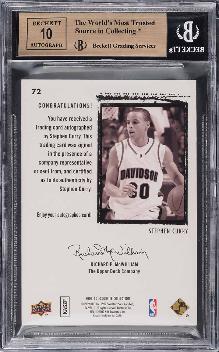 2009 Exquisite Collection Stephen Curry ROOKIE AUTO /225 #72 BGS 9.5 GEM MINT
