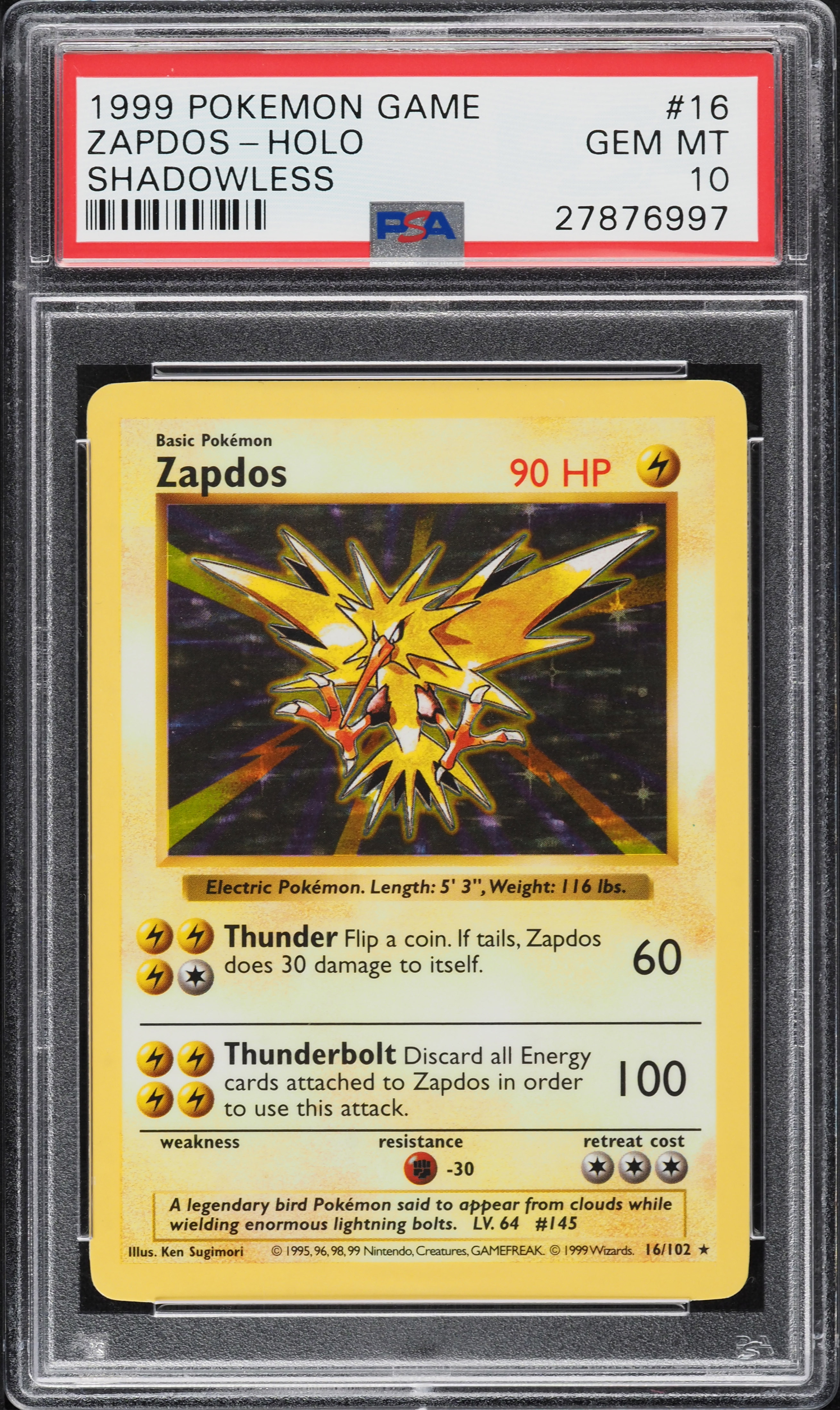 1999 Pokemon Base Set Shadowless Holo Zapdos #16 PSA 10 GEM MINT on  Fanatics Collect