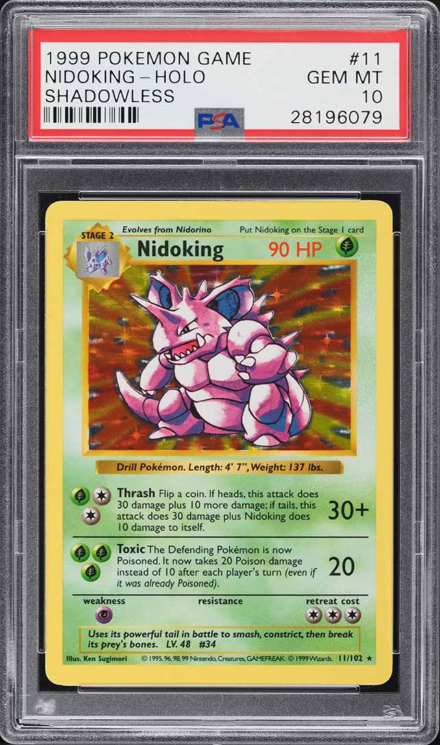 1999 Pokemon Base Set Shadowless Holo Nidoking #11 PSA 10 GEM MINT