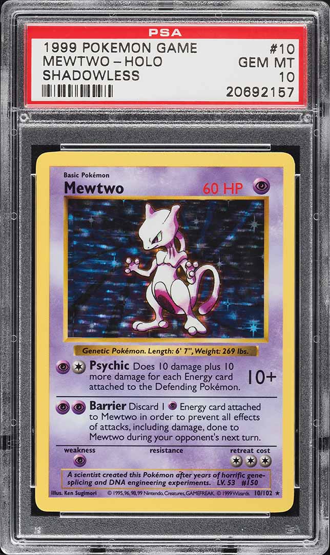 1999 Pokemon Base Set Shadowless Holo Mewtwo #10 PSA 10 GEM MINT on  Fanatics Collect