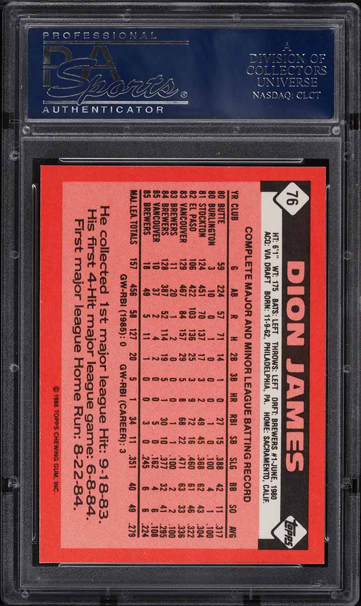 1986 Topps Tiffany Dion James #76 PSA 10 GEM MINT